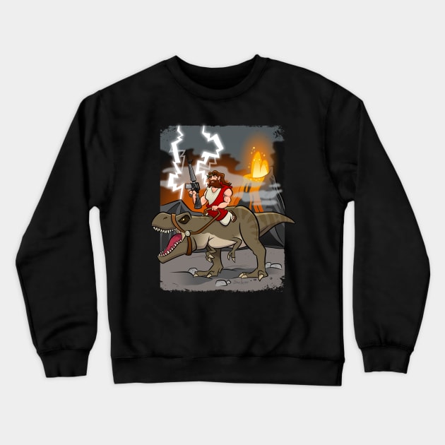 Jesus Riding Dinosaur Crewneck Sweatshirt by binarygod